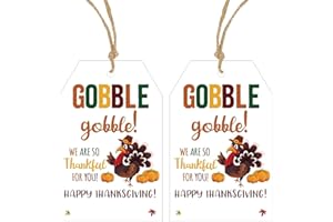 Anwyll Thanksgiving Gift Tags with String - 50Pcs Happy Thanksgiving Tag Turkey Gobble We are so Thankful for You Gift Tag Fall Leave Thank You Labels Tags for Goodie Bag Holiday Party Favors Decor
