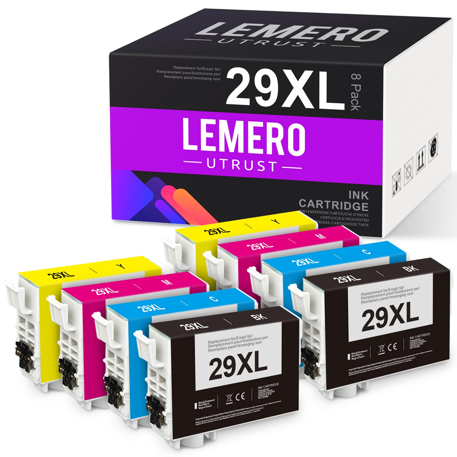LEMEROUtrust 29XL Ink Cartridges Compatible for 29 XL for Expression Home XP-342 XP-245 XP-240 XP-247 XP-330 XP-332 XP-335 XP-340 XP-342 XP-345 XP-430 XP-432 (2xBK/2xC/2xM/2xY,8-Pack)