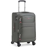 ROPLUS Softside Expandable Luggage with 4 Spinner Wheels, Durable Carry-On Luggage Suitcase (Gray, 21-Inch)