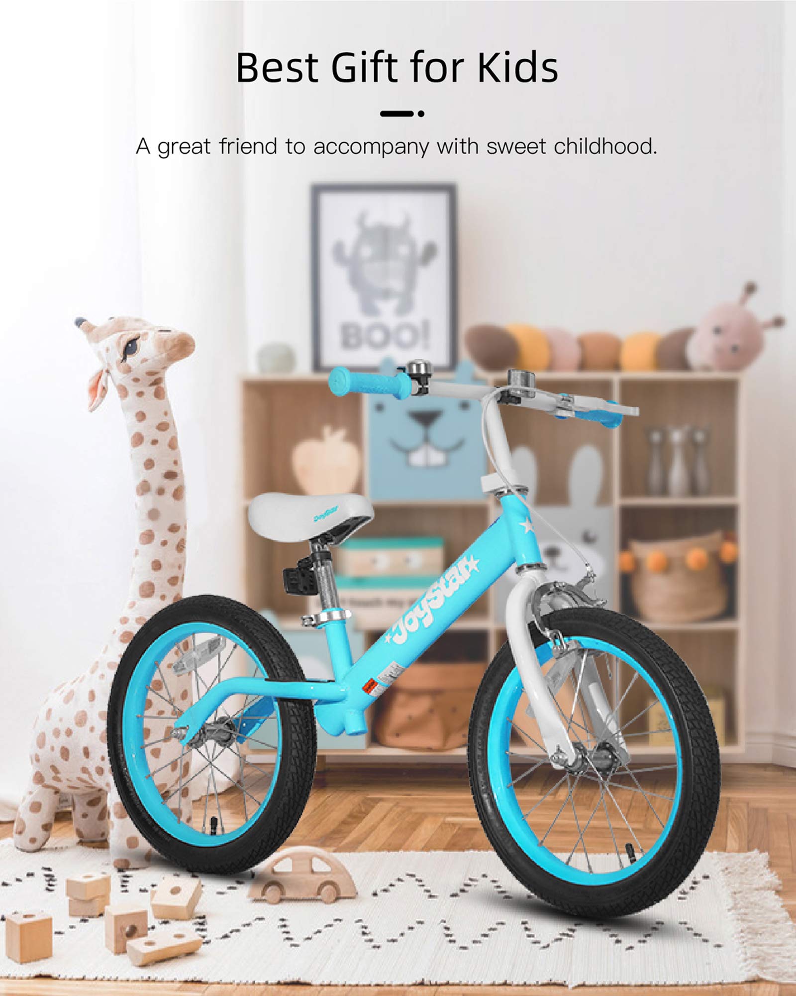JOYSTAR 16" Balance Bike for Big Kids 5, 6, 7, 8 and 9 Years Old with Rubber Tire and Adjustable seat and Front handbrake, Blue, Pink, Beige, Black