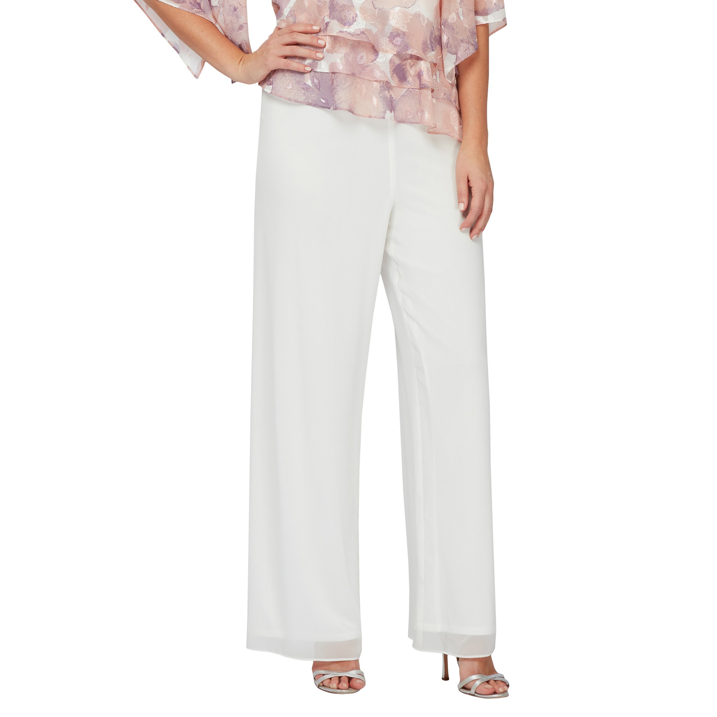 Alex Evenings Women’s Wide Leg Chiffon Dress Pant for Mother of the Bride, Elegant Party Outfit (Petite and Regular Sizes), Ivory Chiffon, XL