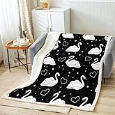 Feelyou Swan Print Sherpa Throw Blanket Cartoon White Swan Animal Fleece Blanket Polka Dots Plush Blanket for Couch Sofa Bedroom Decor Galaxy Fuzzy Blanket Throw 50"x60"