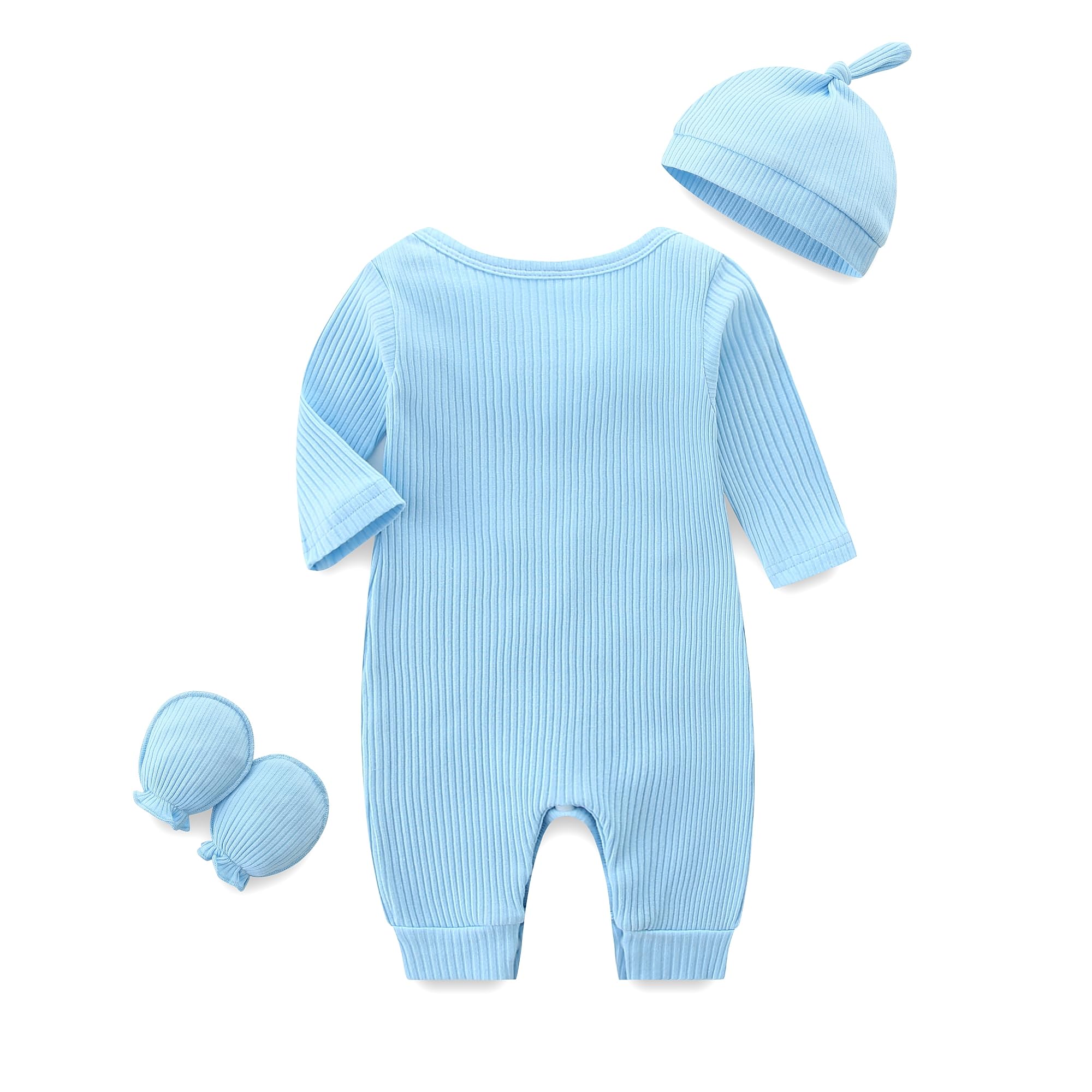 Bibimom Baby Romper with Baby Mittens & Newborn Hats Footless Long Sleeve Solid Onesie Hi Im New Here