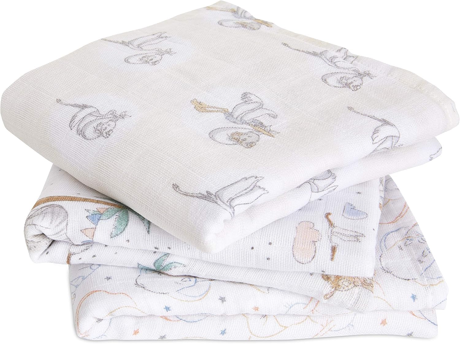 aden + anais 100% Cotton Muslin Musy Squares, Multi-use Baby Cloths for Girls & Boys, 70x70cm, Ideal Newborn & Infant Nursing Set, 3 Pack, Disney Baby - My Darling Dumbo 70X70 cm (Pack of 3)