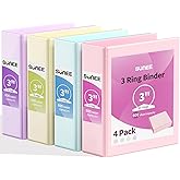 SUNEE 3 Ring Binder 3 Inch 4 Pack, 3" Large Clear View Binders Three Ring PVC-Free (Fit 8.5x11 Inches) for School or Office Supplies, Assorted Pastel