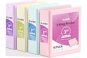SUNEE 3 Ring Binder 3 Inch 4 Pack, 3" Large Clear View Binders Three Ring PVC-Free (Fit 8.5x11 Inches) for School or Office S