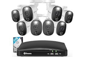 Swann Home DVR Security Camera System with 1TB HDD, 8 Channel 8 Camera, 1080p Full HD Video, Indoor or Outdoor Wired Surveillance CCTV, Color Night Vision, Heat Motion Detection, LED Lights, 845808