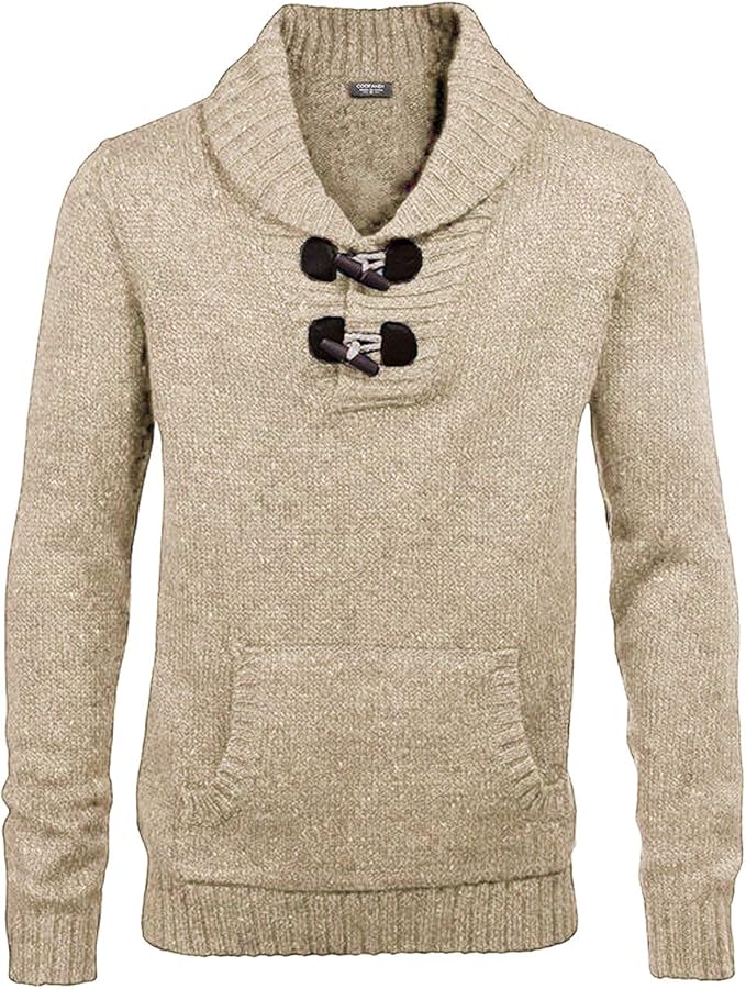 COOFANDY Men's Shawl Collar Pullover Sweater Relaxed Fit Casual Cotton