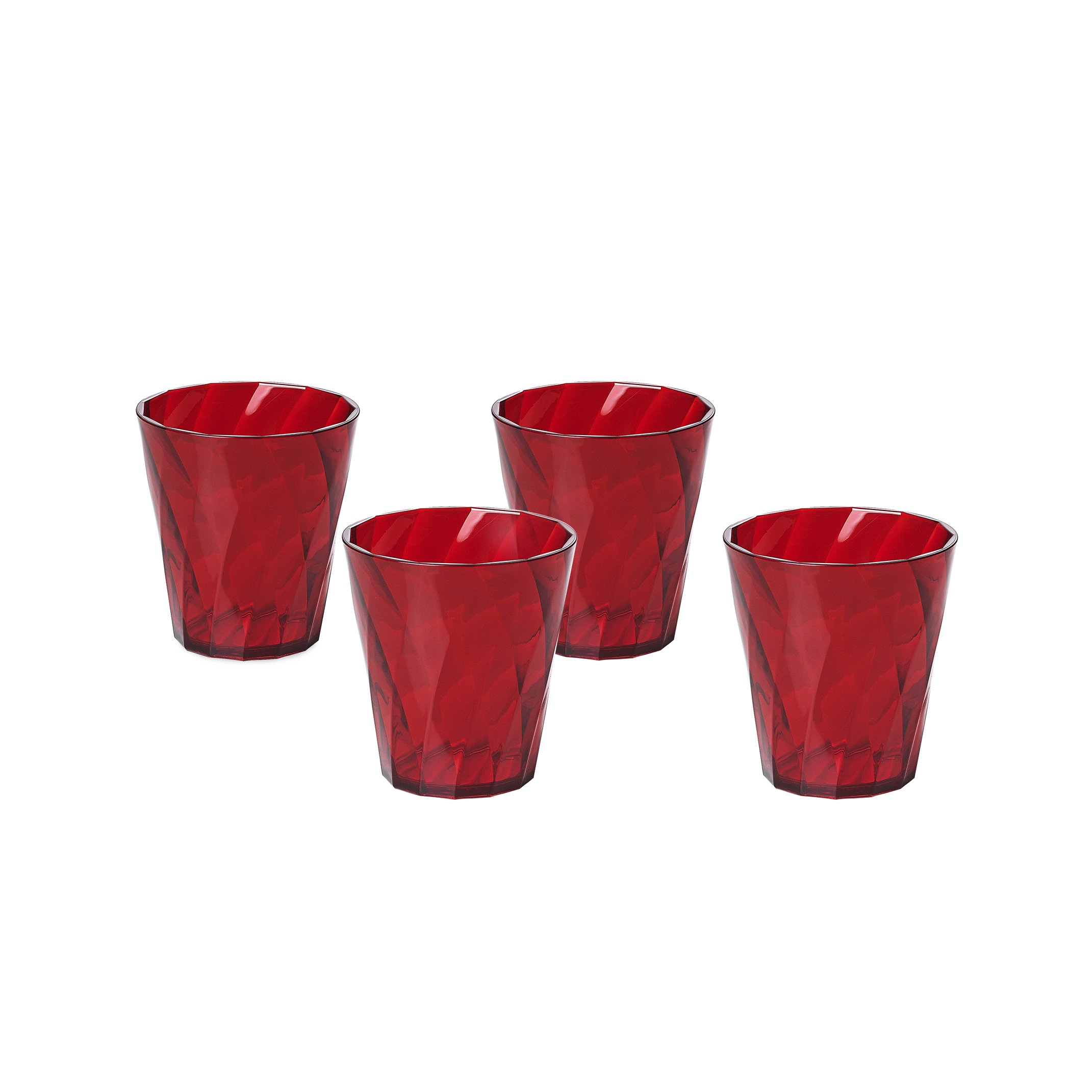 Omada Design 4 Transparent Drink Glasses 11,83 fl oz Coloured, Diamond Line, Red