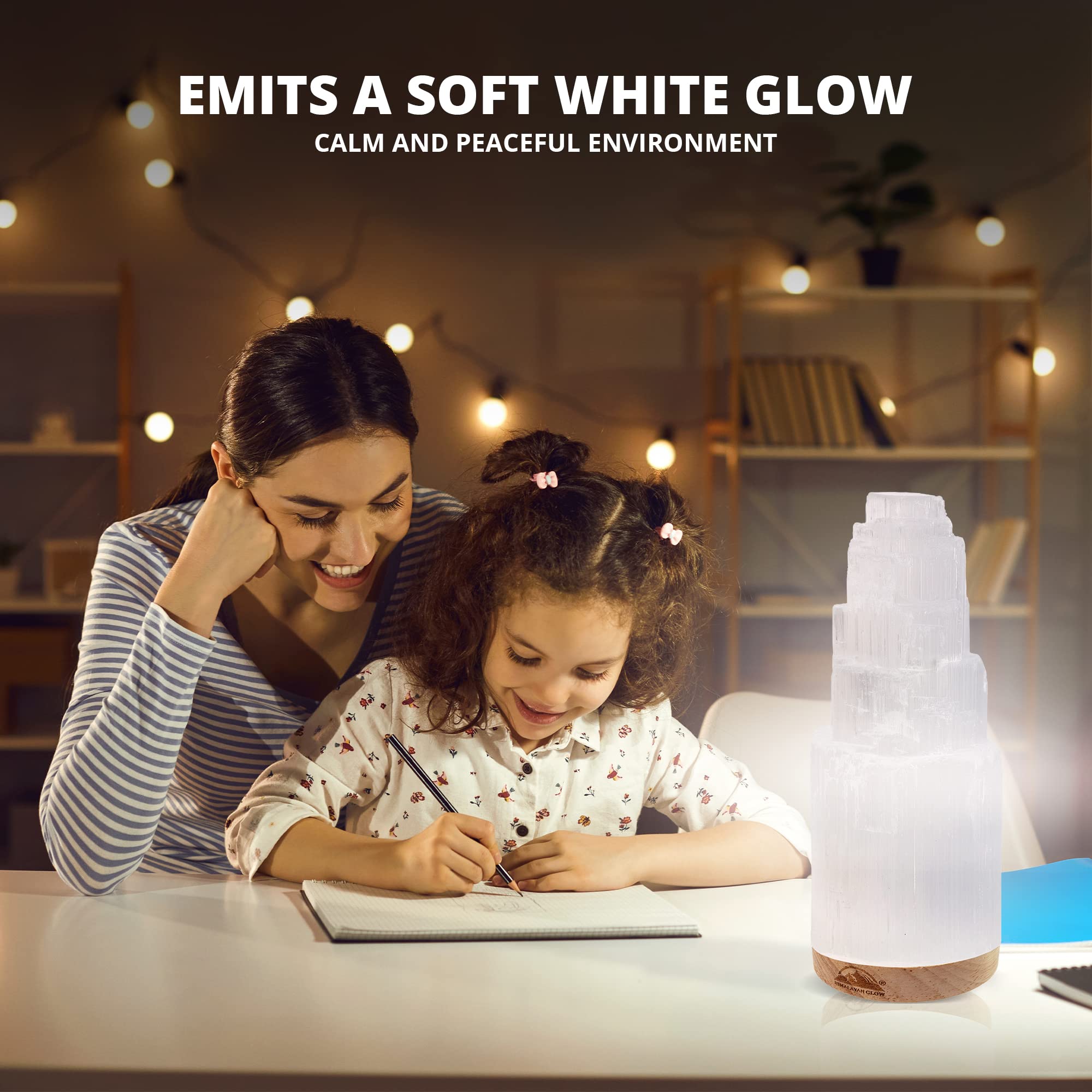 Himalayan Glow Selenite Crystal Lamp 20 cm, Hand Curved Moroccan Charging Station, Crystals and Healing Stones, Electric Cord with Dimmer Switch For Home Decor & Spiritual Protection 4-7 Lbs
