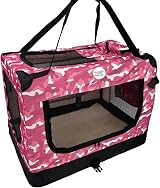 HugglePets Foldable Fabric Pet Crate Carrier Pink Camo Large 70x52cm view 3