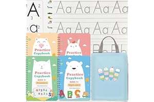 QMUBOT Upgraded Large Size Magic Practice Copybook for Kids, Handwriting Practice Workbook, Reusable Writing Practice Book for Preschool Kids Age 3+(4 Books with Pens)-Blue Bag