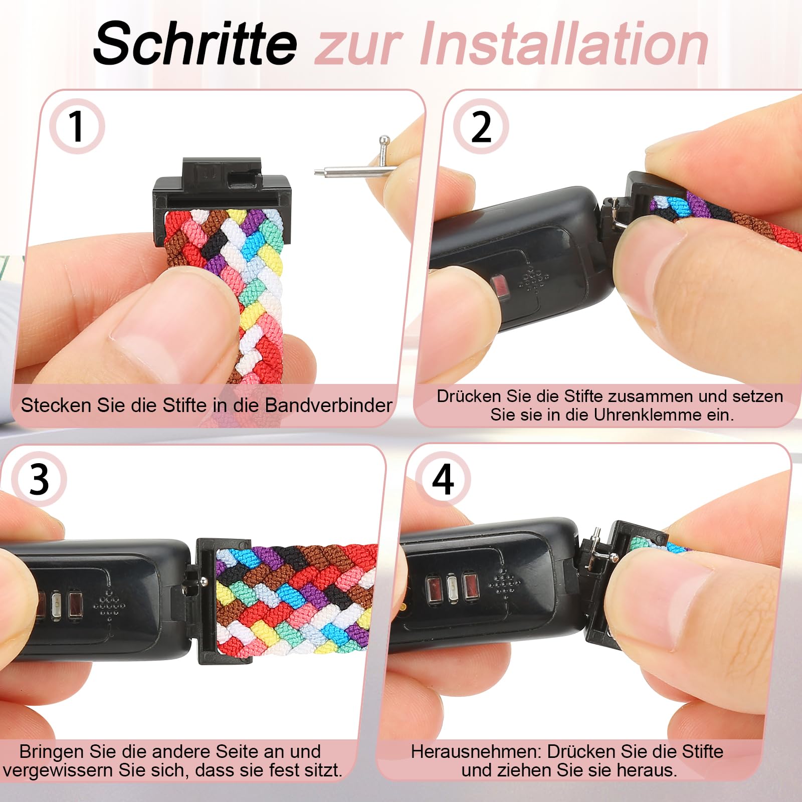 XANS Nylon Geflochtene Armband Kompatibel mit Fitbit Inspire 3/Inspire 2/Inspire/Inspire HR/Fitbit Ace 3/Ace 2, Elastisches Verstellbares Ersatzarmband Dehnbare Weiche Sport Armband für Damen Herren 4