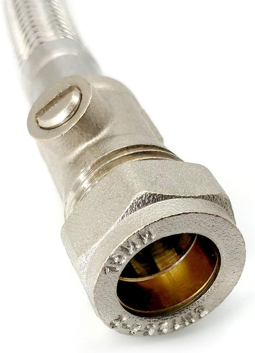 Xcel Home WRAS Approved 900mm 15mm Compression with Isolation Valve x 1/2" BSP Flexible Pipe Connector Stainless Steel Braided 15 Bar Pressure & 85°C Temperature Lead Rust & Corrosion Free - Image 5