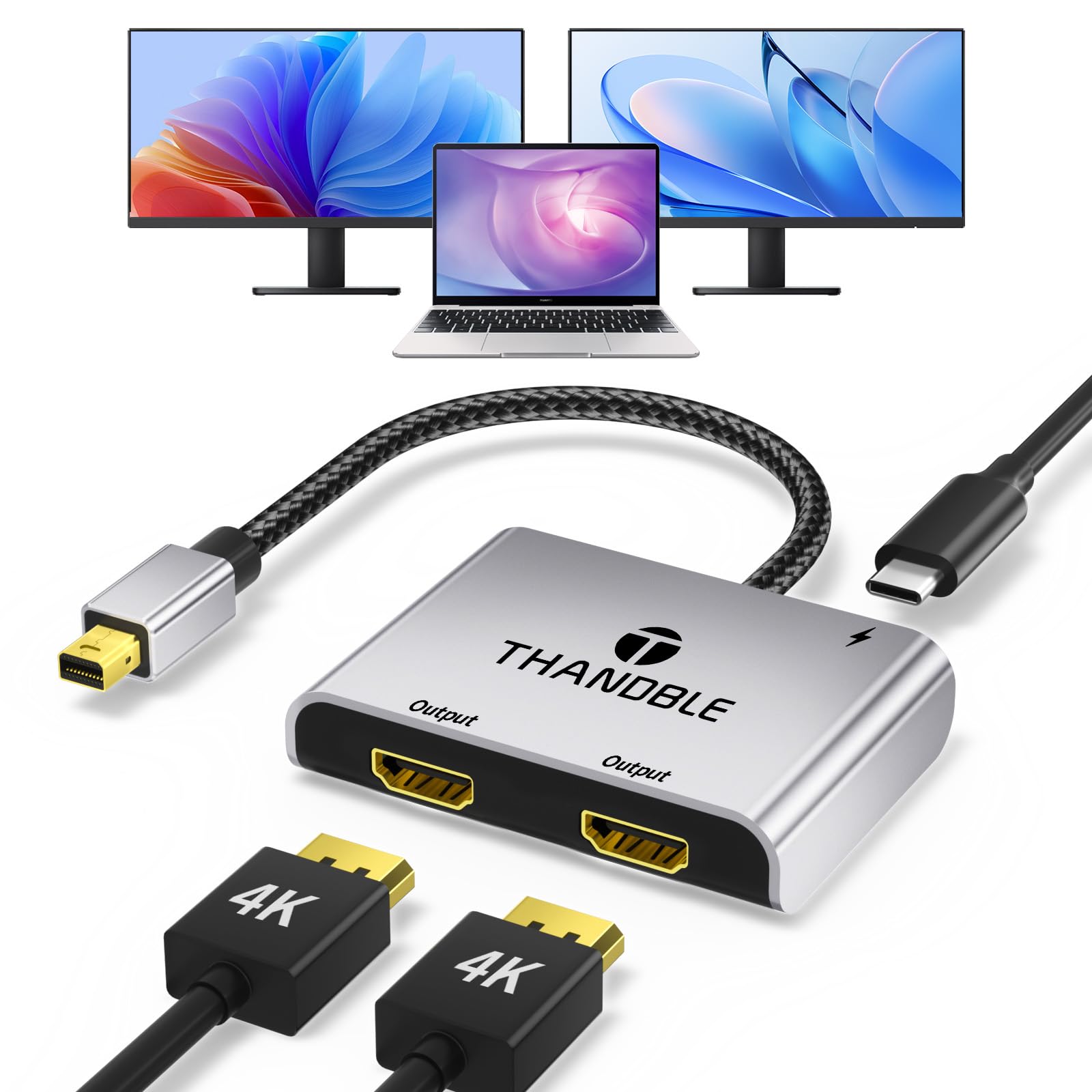 Photo 1 of THANDBLE Mini DisplayPort to Dual HDMI Adapter for Dual Monitor Display, Mini DP to 2 HDMI Splitter Extended Display Adapter, Thunderbolt 2 Compatible with MacBook Air, Mac iMac, Surface Pro, PC