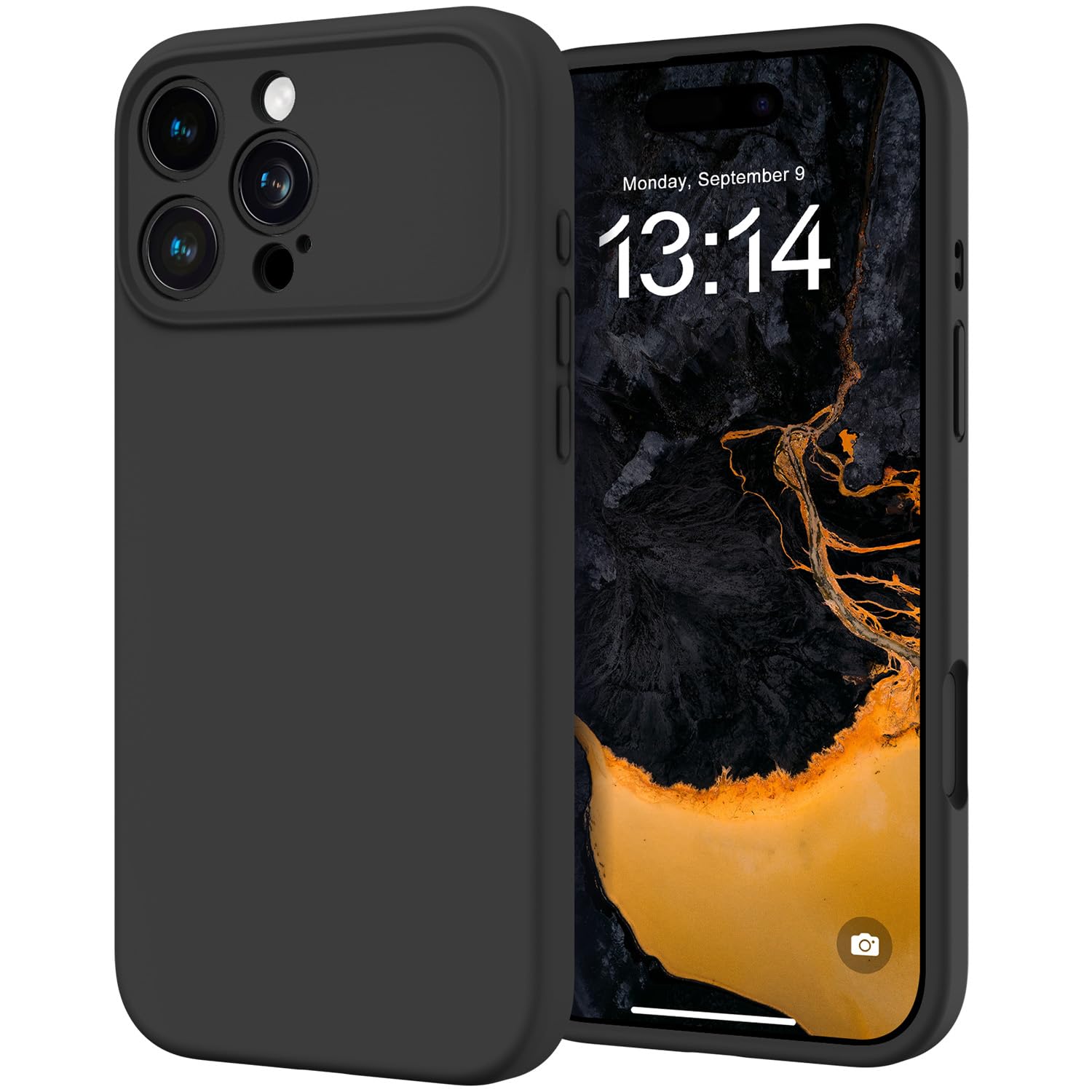 OTOFLY Silicone for iPhone 16 Pro Max Case (Upgraded to 17 Design Style)(Soft Gel Rubber Shockproof Phone Case) Anti-Scratch Microfiber Lining- Black