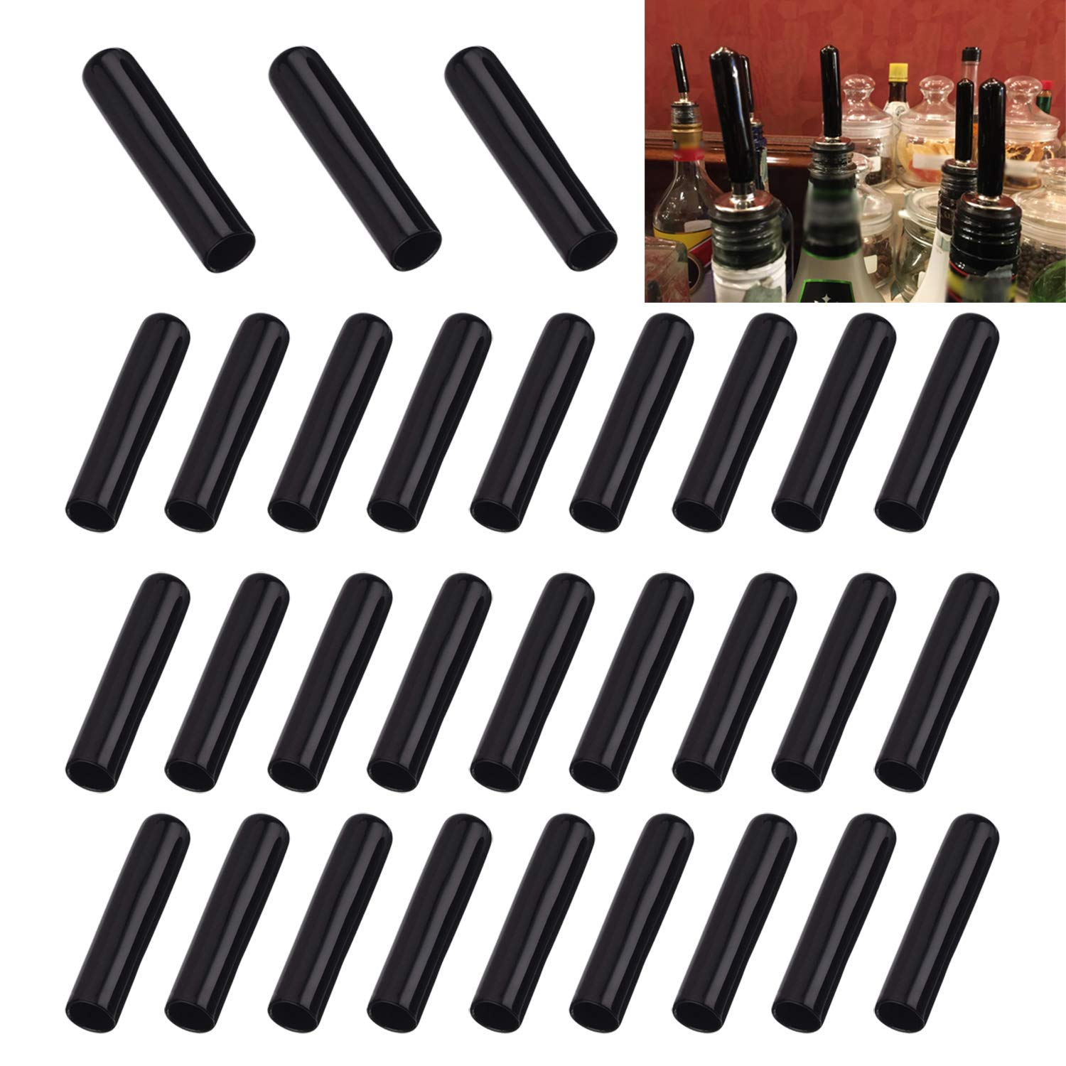 YouU 50 x 10mm Bottle Spout Dust Protection for Liquor Bottles Pour Spot Caps Pourer Covers Liquor Caps Black 30 Pcs