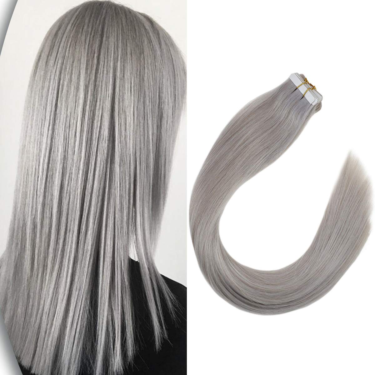 Amazon Com Vesunny 18inch Silver Grey Tape In Extensions Human