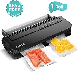 ABOX Vakuumiergerät 5 in 1 Vakuumierer Automatisch mit Cutter für trockene und feuchte Lebensmittel, inkl. Vakuumrollen und Vakuumschlauch, Schwarz
