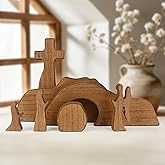 GoClimber Empty Tomb Easter Scene and Cross Decoration, Wooden Easter Resurrection Scene Set, Jesus Nativity Scene Decor for Religious Home Office Tabletop Christian Gifts