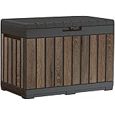 Keter Signature Everwood 50 Gallon Resin Deck Box-Organization and Storage for Patio Cushions, Throw Pillows and Garden Tools, Walnut