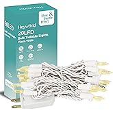 Heyworld Slow Twinkle Lights, 20 Led Soft Twinkling Mini Christmas String Lights on White Wire Cord, UL Approved 7 Ft,Connect Up to 100 Sets, Indoor Outdoor Use, Warm White