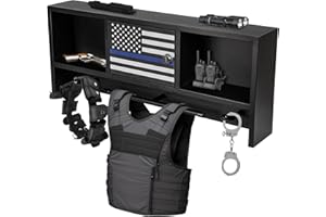 Neoaider Police Gear Rack, Police Hanger with Hooks, Tactical Duty Gear Rack Decor with Thin Blue Line Flag, Black Body Armor Stand for Police Gift
