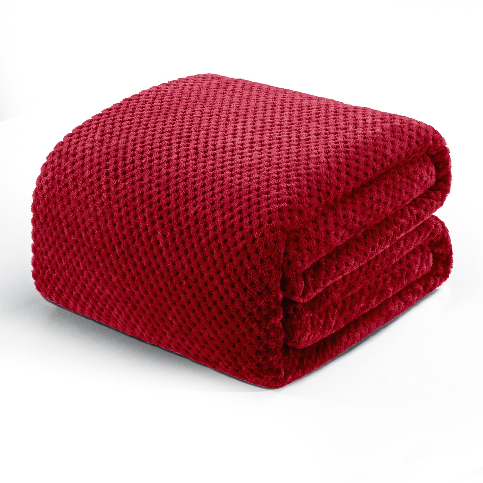 Exclusivo Mezcla Fleece Bed Blanket Queen Size, Super Soft and Warm Blankets for Couch, Sofa and Bed Waffle Textured, Cozy, Fuzzy and Lightweight, Burgundy, 230x230 CM