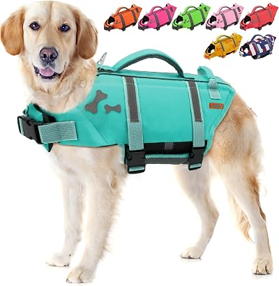 EMUST Dog Life Vest Reflective Strips Adjustable Turquoise L