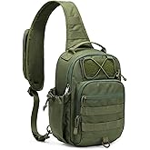 HALOVIE Anti-theft Tactical Sling Bag RFID ArmyGreen Military Shoulder Bag with Phone Pack EDC Molle Crossbody Bag for men