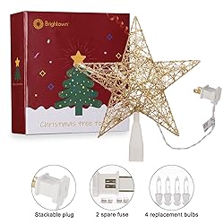 Christmas Star Tree Topper, Plug in Gold Glittered