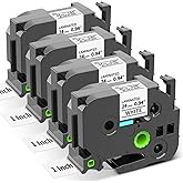 TZ Tape 24mm 0.94 Inch Laminated White TZe-251 Compatible with Brother P-Touch Label Tape 1”for PT-D610BT P710BT D600 2730 Cube Plus E560BTVP TZe Label Maker Refill, Black on White 24 mm, 4-Pack