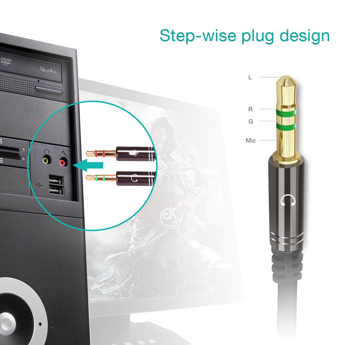 Adattatori KingTop Splitter Cuffie Microfono a 4 Pin Da 3.5mm a Dual 3.5mm  a 3 Pin Femmina Maschio Spinotto Jack 3.5 Maschio Spinotto Audio Per PC  urban-earth.co.uk