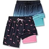 2 Pack: Men's 7" Swim Trunks with Compression Liner, Quick Dry Stretch Swimming Shorts Bathing Suits Swimwear