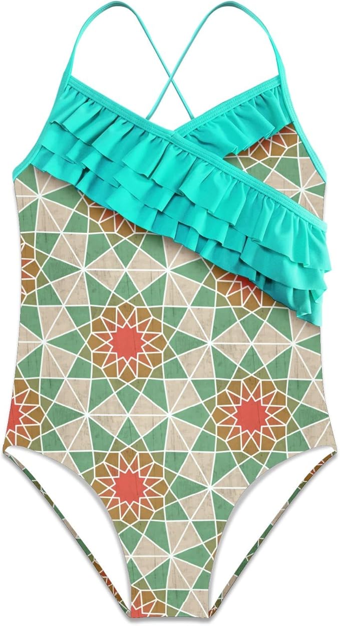 JERECY Trajes de baño de una pieza para niñas hawaianos con volantes