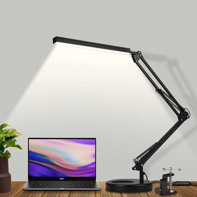 SKYLEO LED Desk Lamp with Clip and Base - 12W, 3 Modes x 10 Levels, USB