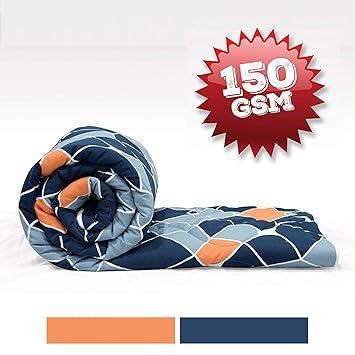 Divine Casa Imperial Geometric Polyester Single Comforter - Navy Blue and Orange