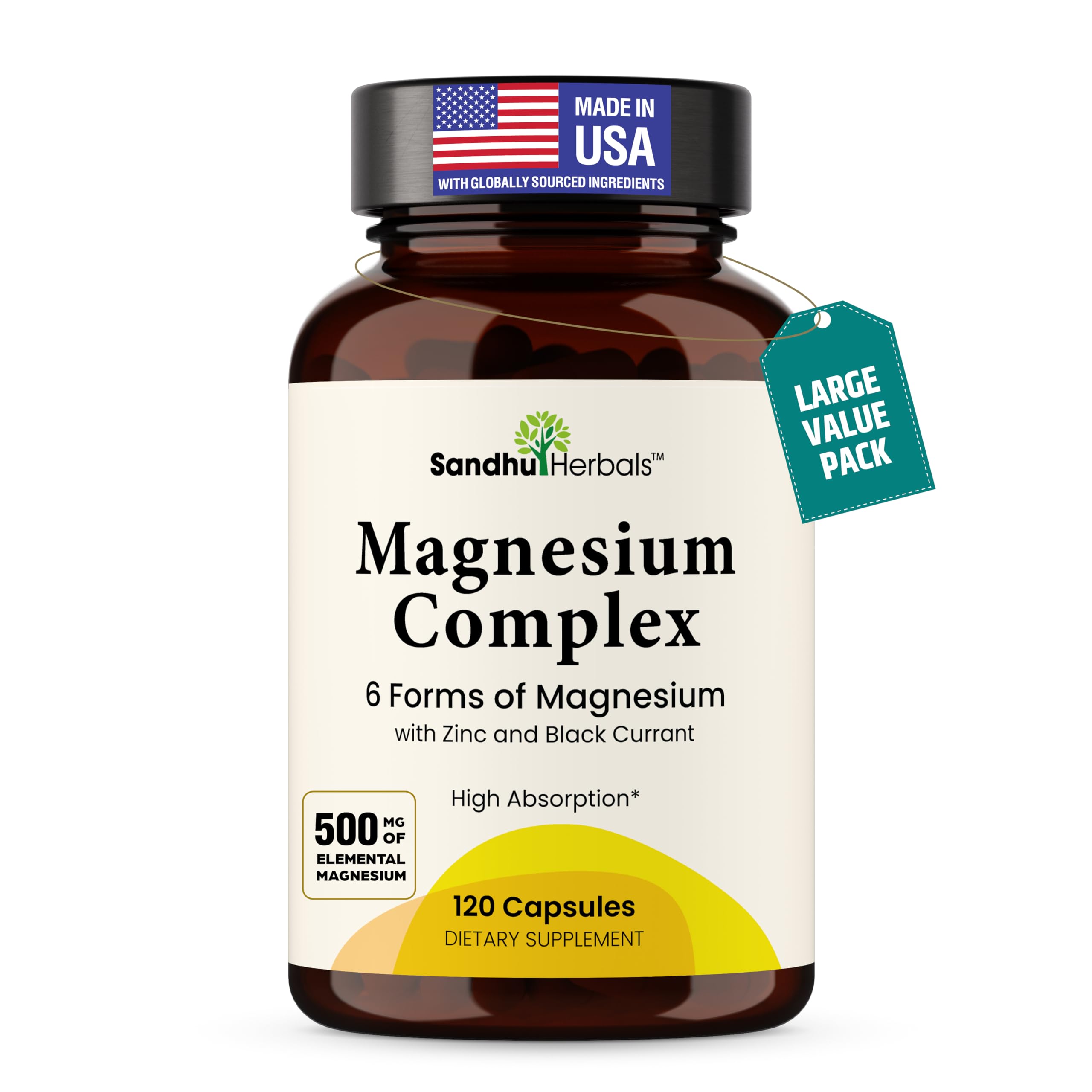 Complete Magnesium Complex 500mg | 120 Capsules | 6 in 1 Mag Supplement with Zinc | Quality Sleep & Muscle Health | Glycinate, Citrate, Malate, Oxide, Aspartate, Lysinate Glycinate | for Women & Men Image