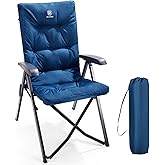 EVER ADVANCED Folding Padded Camping Chair 4 Positon Adjustable Recliner with High Back Support Portable for Adults, 300lbs Weight Capacity, Blue