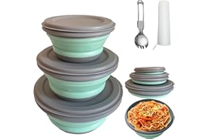 Camping Bowl, RMAMSCOV 3 PCS Food Grade Silicone Collapsible Bowl Lunch Box Salad Bowls with Lid, Expandable Food Storage Con