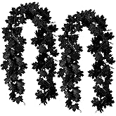 Black Maple Leaf Garland, 2PCS Halloween Artificial Hanging Fall Leave Vines, Fall Floral Garlands Thanksgiving Decor for Home Wedding Party (11.8FT)