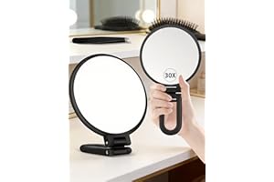30X Magnifying Mirror, Hand Mirror with Handle, Double Sided Hand Mirror with 30X/1X Magnification, Travel Essential Portable