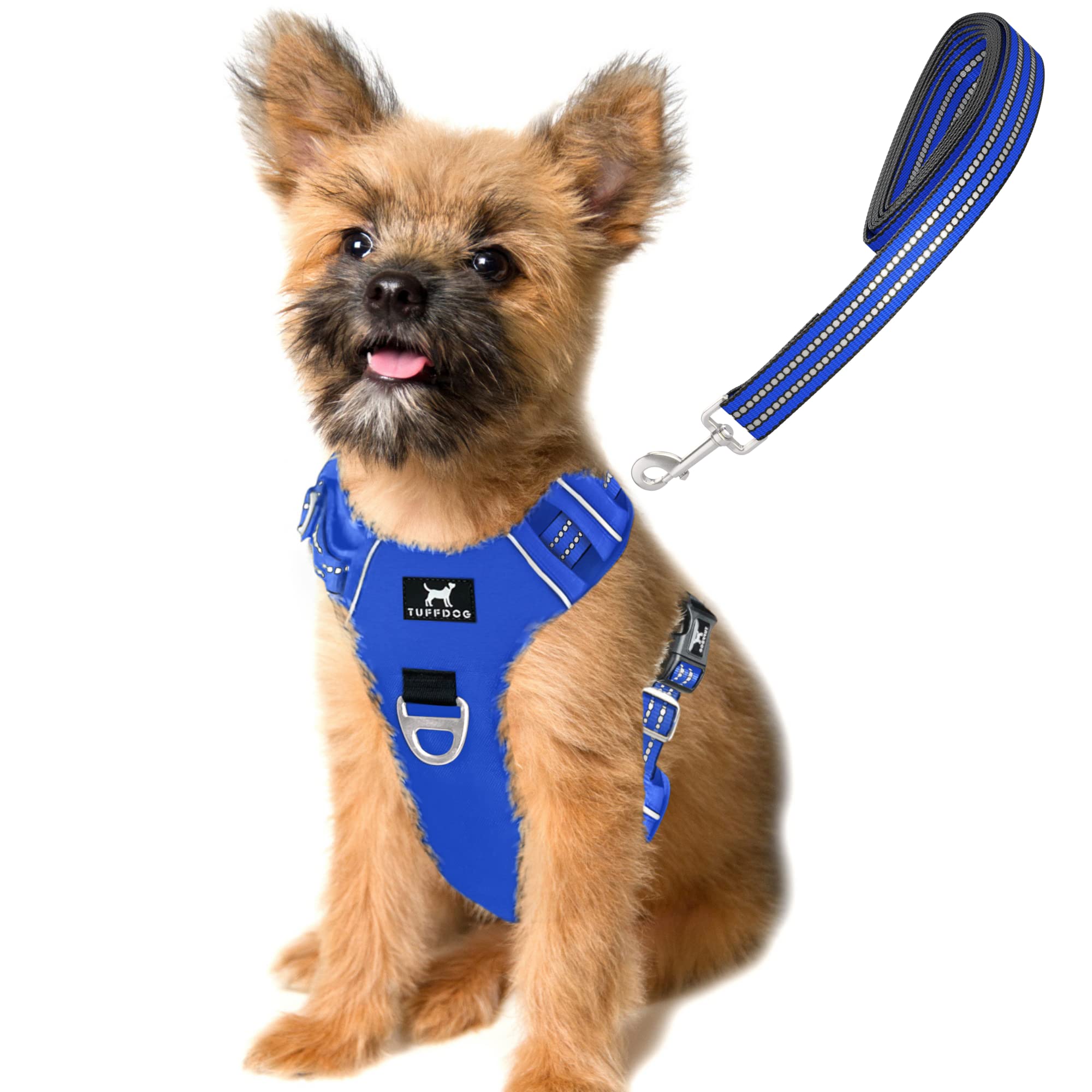 TUFFDOG, Easy-Fit Dog Harness, Small - Fast Release Neck Clip, Premium Padded Reflective No Pull Harness with Control Handle, Adjustable Step-in Dog Vest Plus Free Matching Lead (S, Royal Blue)