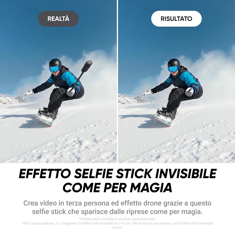 X4 Air, Videocamera 8K 360 leggera 165g, Selfie stick Invisibile, lenti sostituibili, cover antivento integrata, prima registri poi inquadri, Pack Starter