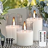 KunSwenn Rechargeable Candles with Remote Timer, Clear Glass Flameless Candles Flickering with Charging Cable, 3 Pack Real Wax LED Pillar Candle for Halloween Christmas Home Decor (D3” x H4”5”6”)