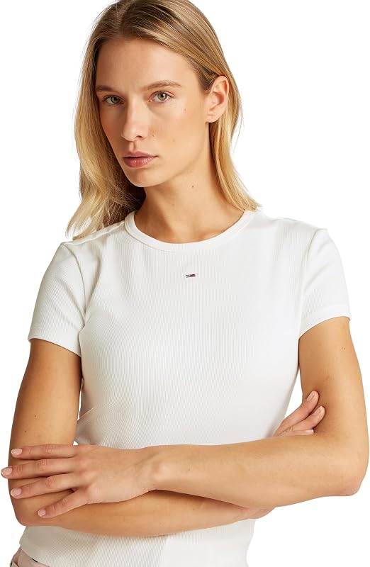 Damen 2er Pack T-Shirts Kurzarm Essential Rib Slim Fit, Mehrfarbig (Ecru/Sweet Blue), XXS