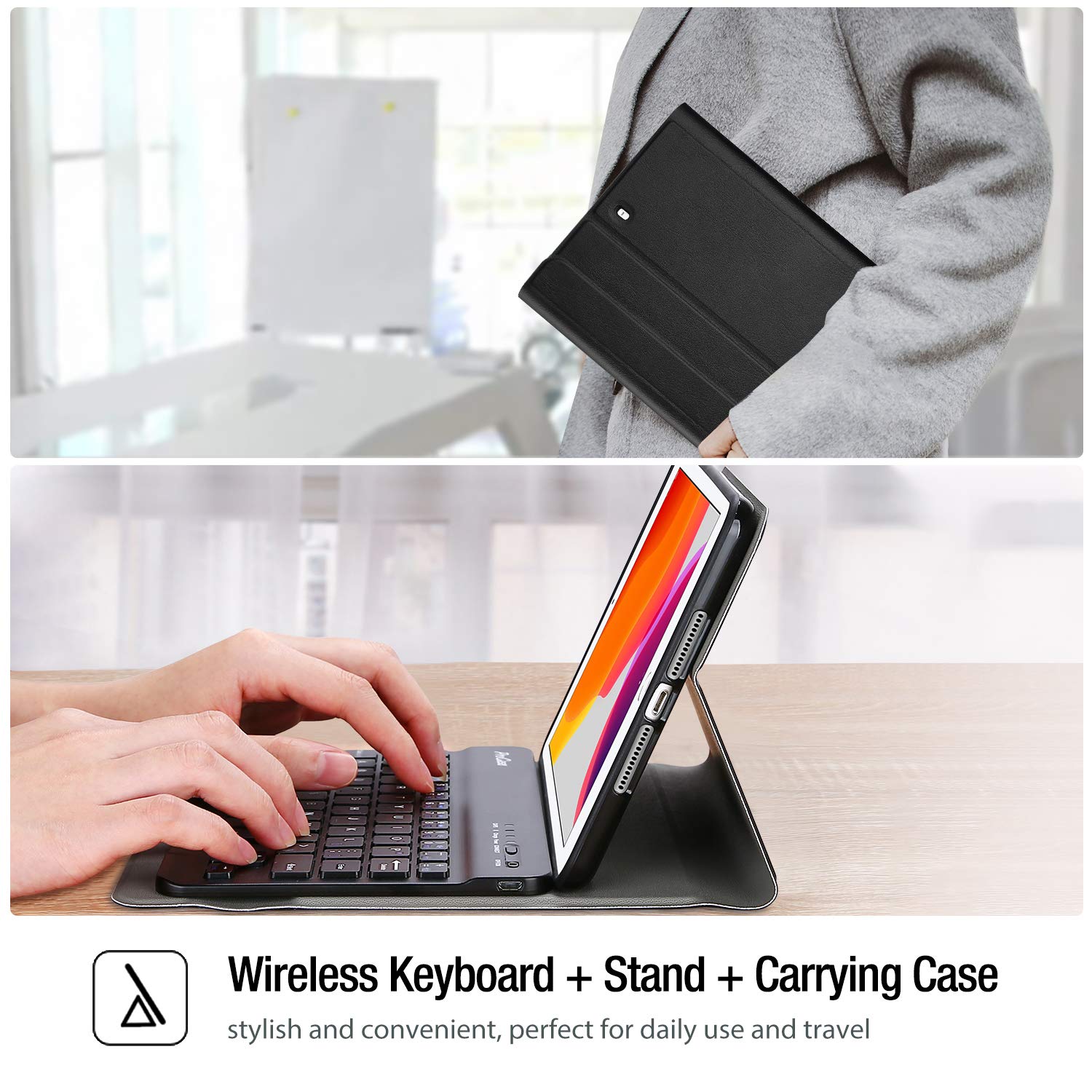 ProCase Keyboard Case for iPad mini 5 2019/ Mini 4, Mini 1 2 3, Slim Lightweight Smart Cover with Magnetically Detachable Wireless Keyboard for iPad mini 5/4/3/2/1 –Black
