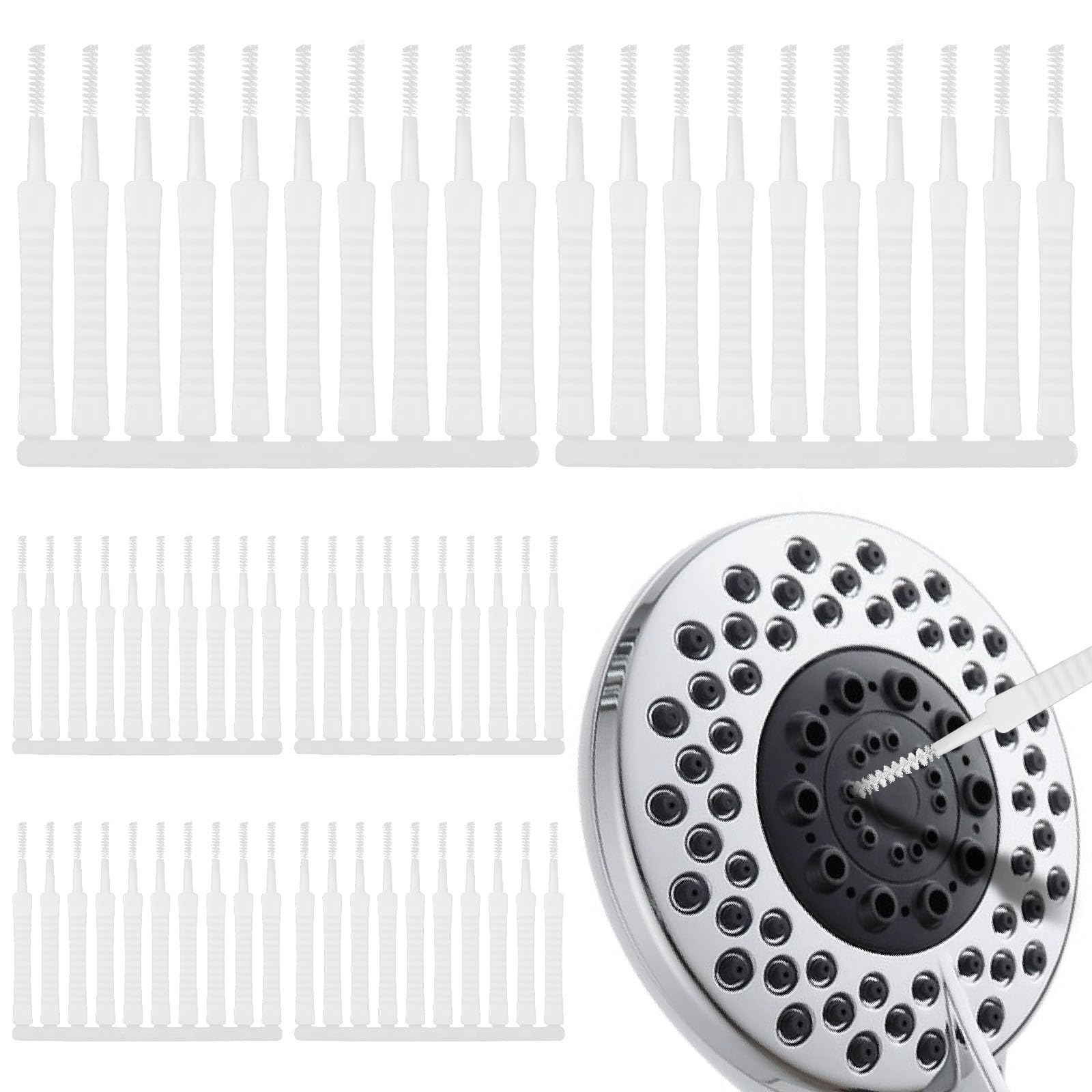 Photo 1 of TIESOME 60 PCS Shower Head Cleaning Brush, Anti-Clogging Shower Head Cleaner Tools Small Crevice Cleaning Brushes Picks Multifunctional Hole Nylon Bristle Cleaner with Non-Slip Handle