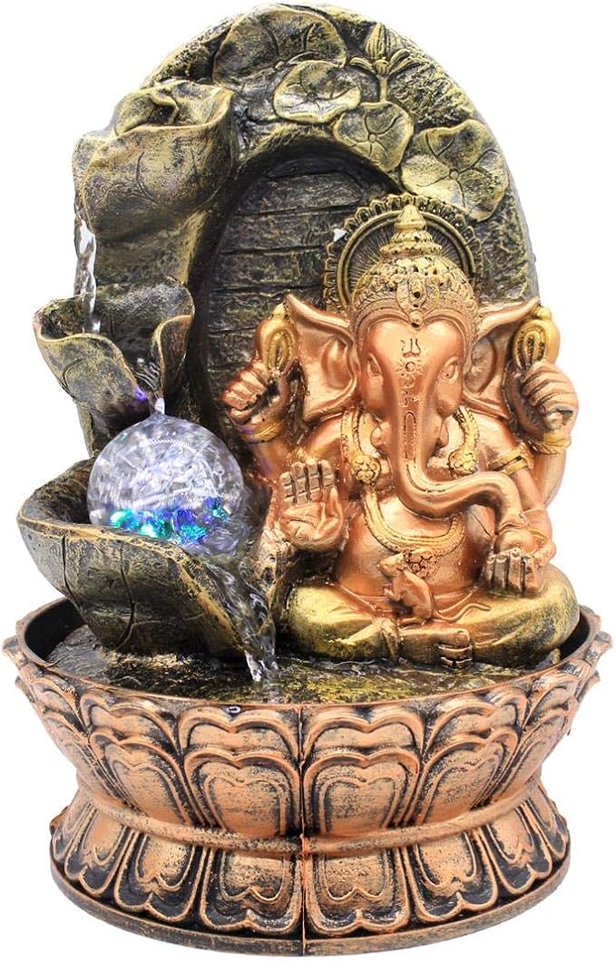 Shree Venilal 3 Tier Tabletop Ganesh Ganesha Water Fountain with Ball