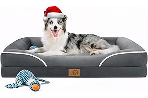 Homemate Dog Bed Large Sized Dog: 42x30 inch Orthopedic Large Dogs Bed XL Outdoor Pet Cat Bed Sofa Supplies with Toy Dogs Crate Pad Couch with Removable Washable Cover & Non-Slip Botton Dark Grey